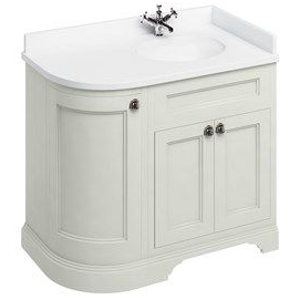 Freestanding 100 RH Curved Corner Unit with White Worktop and Integrated White Basin Sand