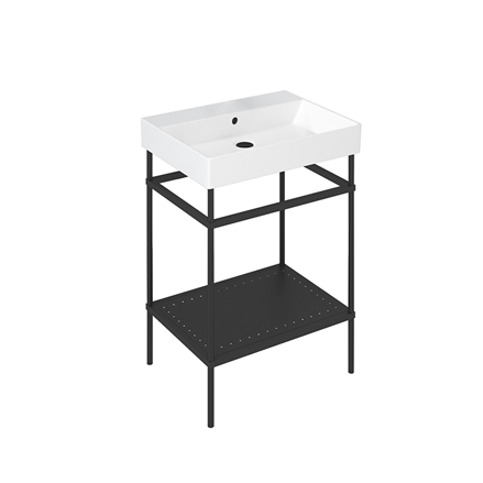 Shoreditch Frame 600mm Furniture Stand and Basin-Matt Black with 0 tap holes