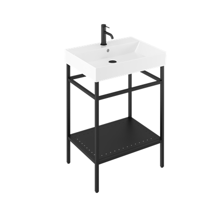 Shoreditch Frame 600mm Furniture Stand and Basin-Matt Black with 1 tap hole