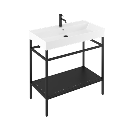 Shoreditch Frame 850mm Furniture Stand and Basin-Matt Black with 1 tap hole 