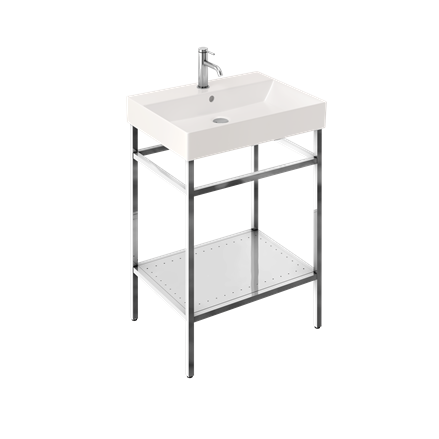 Shoreditch Frame 600mm Furniture Stand and Basin-Polished Stainless Steel with 1 tap hole 