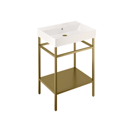 Shoreditch Frame 600mm Furniture Stand and Basin-Brushed Brass with 0 tap holes