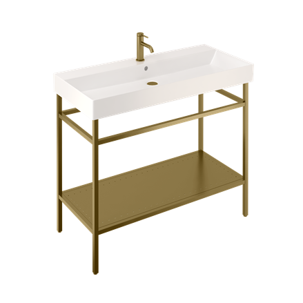 Shoreditch Frame 850mm Furniture Stand and Basin-Brushed Brass with 1 tap hole