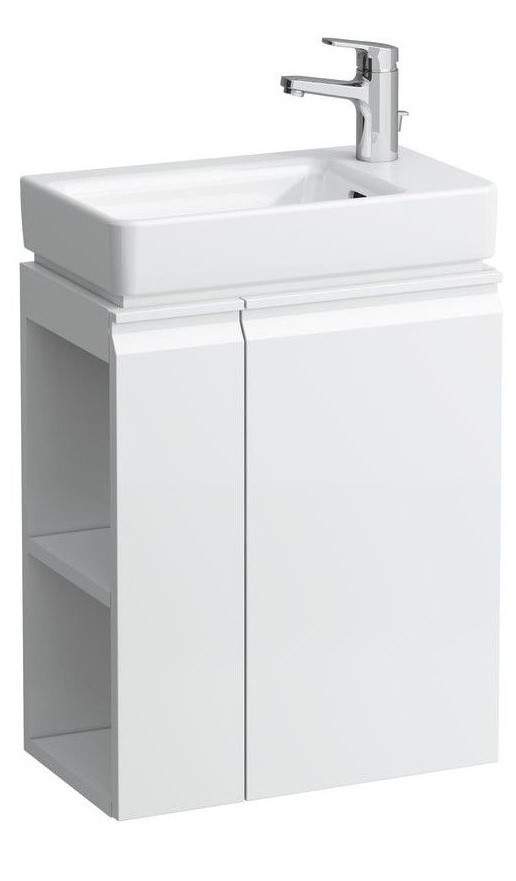 Vanity unit, 1 door, right hinged, shelf left, open-sided, matches washbasin 815954- WHITE GLOSSY