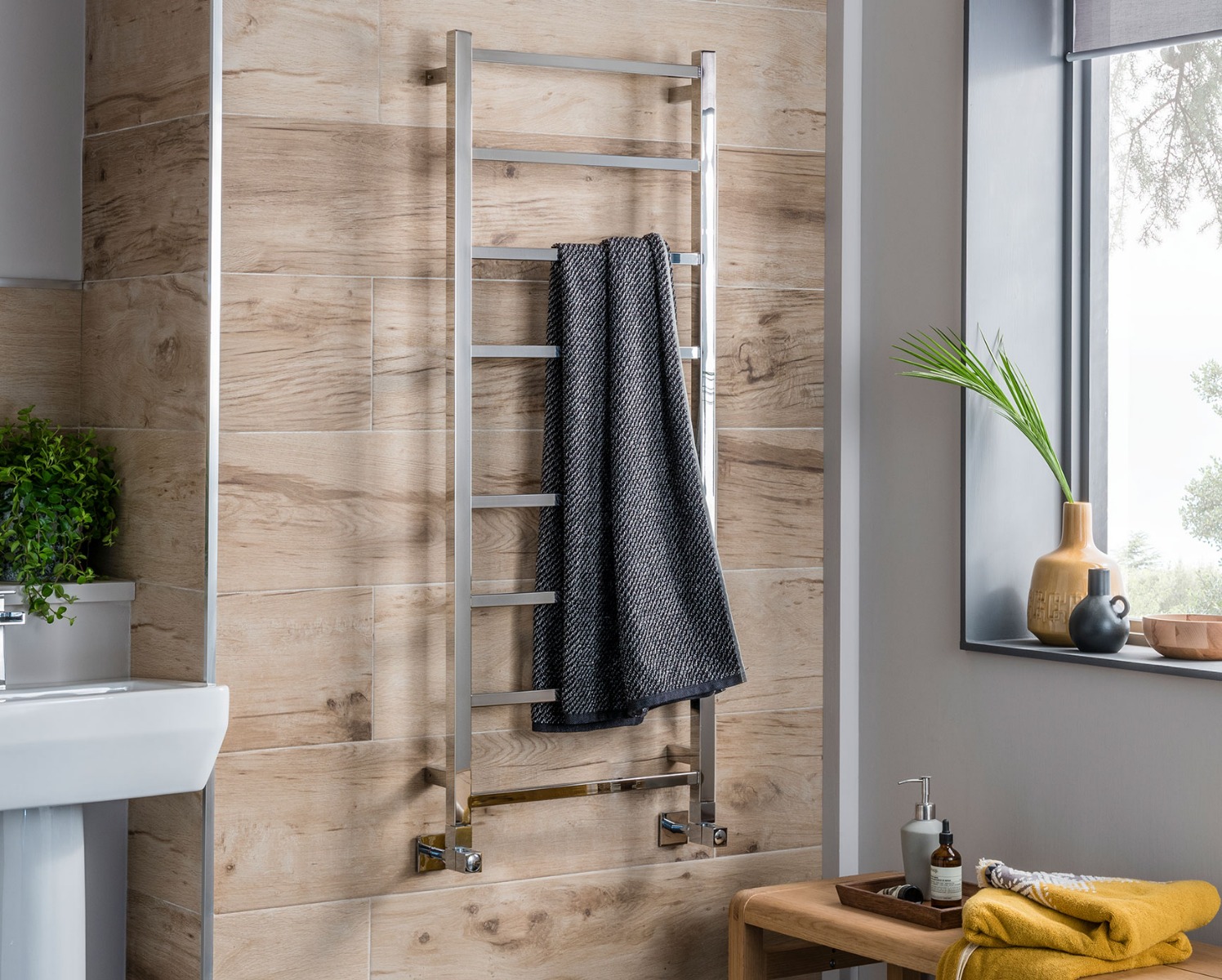 Contemporary Ideal Towel Rail Heating -Brushed Stainless Steel 900x500
