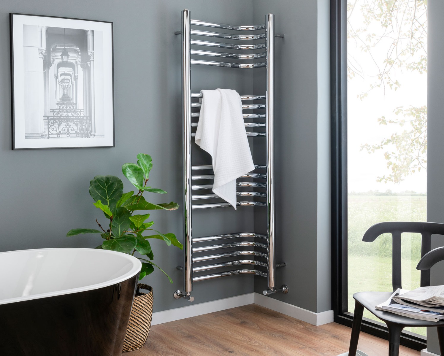 Contemporary Inttra BR Towel Rail Heating Only - Chrome 1240x500