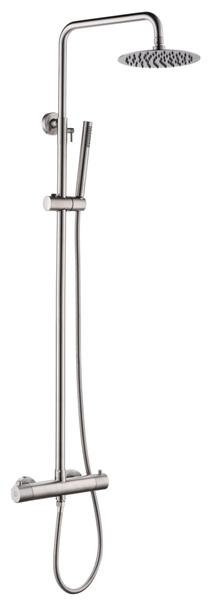 Inox Thermostatic Bar Valve with 2 Outlets, Adjustable Riser and Shower Kit