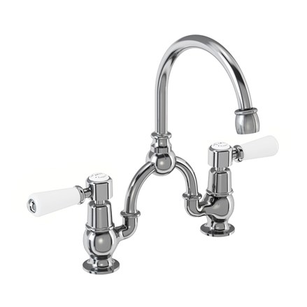 Kensington 2 Tap Hole Arch Mixer with Curved Spout (200mm centres)KE27-QT-Quarter turn with White accent