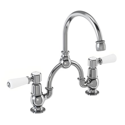 Kensington 2 Tap Hole Arch Mixer with Curved Spout (230mm centres)KE28-QT-Quarter turn with White accent