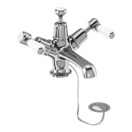 Kensington Basin Mixer with Plug & Chain Waste KE5-Quarter turn with White accent