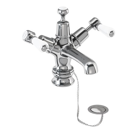 Kensington Regent Basin Mixer with Plug & Chain Waste KER5-Quarter turn with White accent