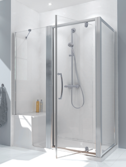 Seated Shower Tray & In-Line Panel with Pivot Door 800 x 1850