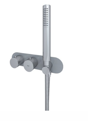 RAK-Feeling Round Horizontal Dual Outlet Thermostatic Concealed Shower Valve with Wall Outlet in Grey