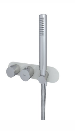 RAK-Feeling Round Horizontal Dual Outlet Thermostatic Concealed Shower Valve with Wall Outlet in Greige