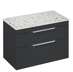 Shoreditch 850mm Wall Hung Double Drawer Unit with Ice Blue Worktop-Matt Grey
