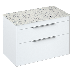 Shoreditch 850mm Wall Hung Double Drawer Unit with Ice Blue Worktop-Matt White
