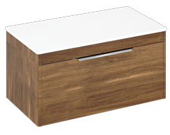 Shoreditch 850mm Wall Hung Single Drawer Unit with White Worktop-Caramel