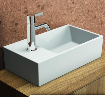 45cm Guest washbasin, LH, 1 th with Overflow, Ground