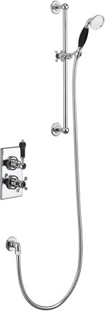 Trent Thermostatic Single Outlet Concealed Shower Valve with Rail, Hose and Handset-with Black accent