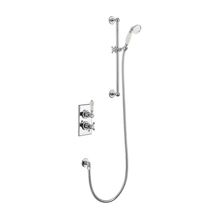 Trent Thermostatic Single Outlet Concealed Shower Valve with Rail, Hose and Handset-with Medici accent