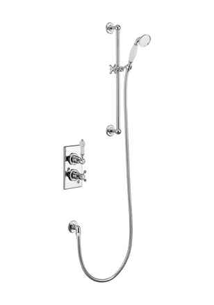 Trent Thermostatic Single Outlet Concealed Shower Valve with Rail, Hose and Handset-with White accent