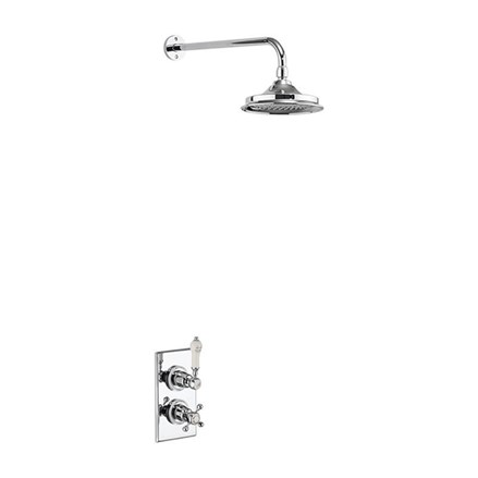 Trent Thermostatic Single Outlet Concealed Shower Valve with Fixed Shower Arm with Rose-Chrome with Medici accent and 6 inch rose