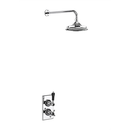 Trent Thermostatic Single Outlet Concealed Shower Valve with Fixed Shower Arm with Rose-Chrome with Black accent and 6 inch rose
