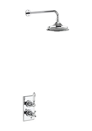 Trent Thermostatic Single Outlet Concealed Shower Valve with Fixed Shower Arm with Rose-Chrome with White accent and 6 inch rose