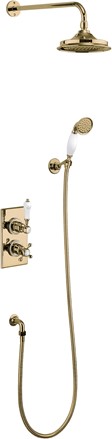 Trent Thermostatic Dual Outlet Concealed Divertor Shower Valve , Fixed Shower Arm, Handset & Holder with Hose with Rose-Gold with White accent and 9" Rose