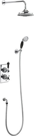 Trent Thermostatic Dual Outlet Concealed Divertor Shower Valve , Fixed Shower Arm, Handset & Holder with Hose with Rose-Chrome with Black accent and 6" Rose