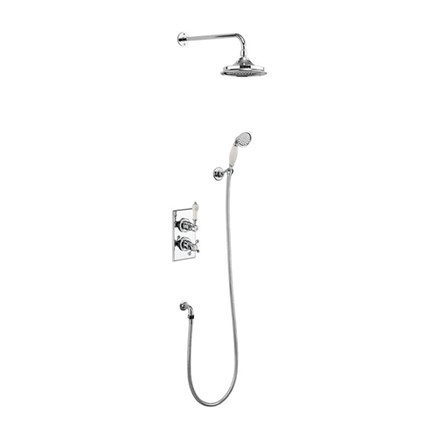 Trent Thermostatic Dual Outlet Concealed Divertor Shower Valve , Fixed Shower Arm, Handset & Holder with Hose with Rose-Chrome with Medici accent and 6" Rose