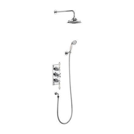 Trent Thermostatic Dual Outlet Concealed Shower Valve , Fixed Shower Arm, Handset & Holder with Hose with Rose-with Medici accent and 9" Rose