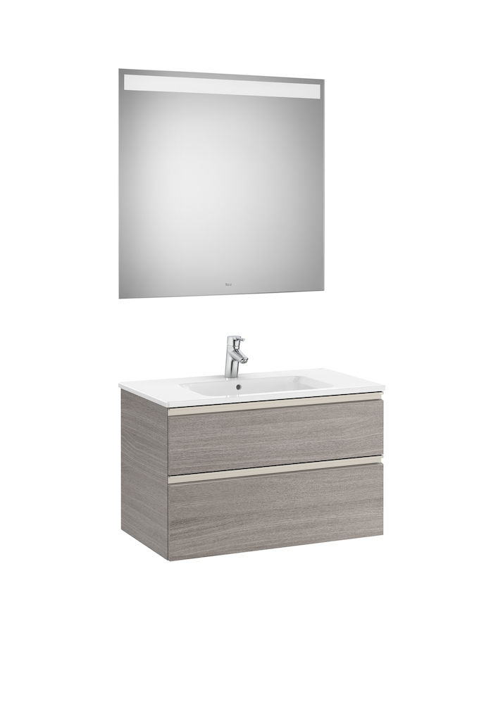 Pack (base unit with two drawers, central basin and LED mirror)-CITY OAK