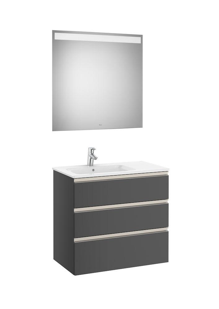 Pack (base unit with three drawers, left hand basin and LED mirror)-ANTHRACITE GREY
