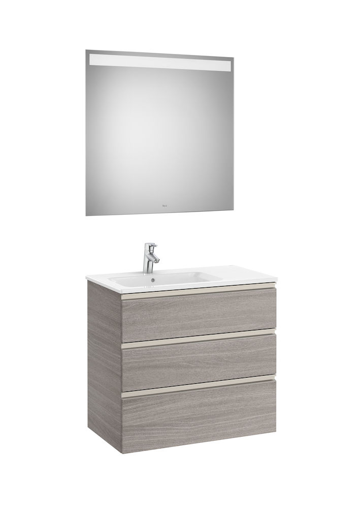 Pack (base unit with three drawers, left hand basin and LED mirror)-CITY OAK