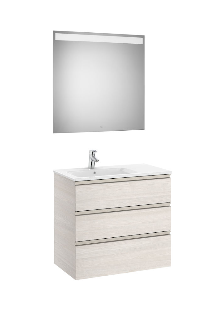 Pack (base unit with three drawers, left hand basin and LED mirror)-NORDIC ASH