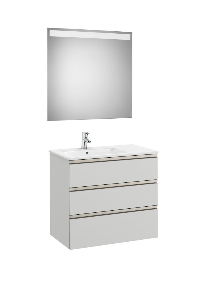 Pack (base unit with three drawers, left hand basin and LED mirror)-ARCTIC GREY