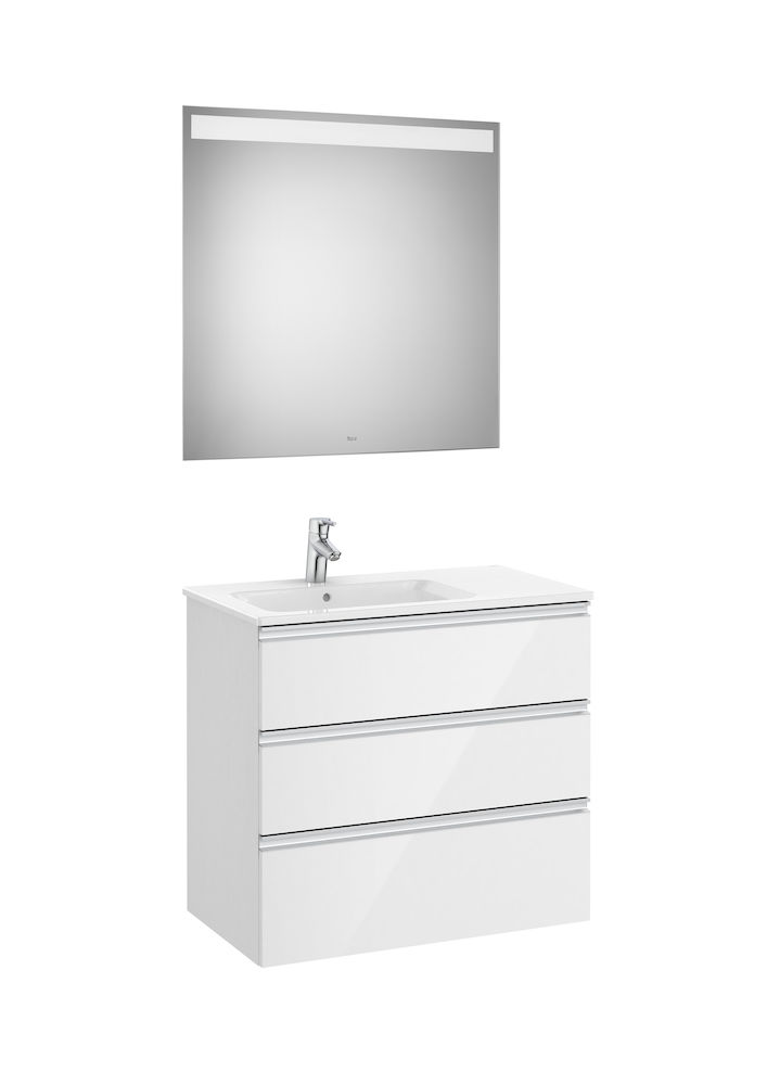 Pack (base unit with three drawers, left hand basin and LED mirror)-GLOSS WHITE