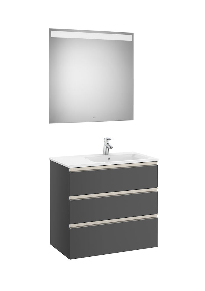 Pack (base unit with three drawers, right hand basin and LED mirror)-ANTHRACITE GREY