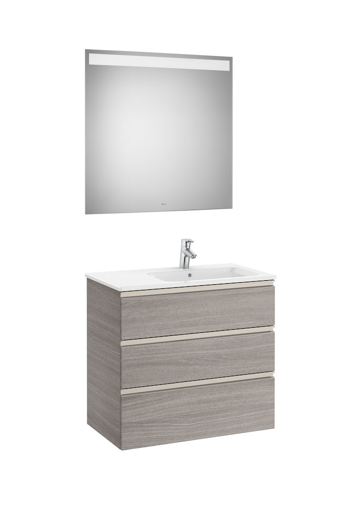 Pack (base unit with three drawers, right hand basin and LED mirror)-CITY OAK