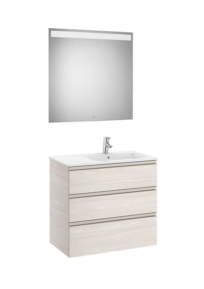 Pack (base unit with three drawers, right hand basin and LED mirror)-NORDIC ASH