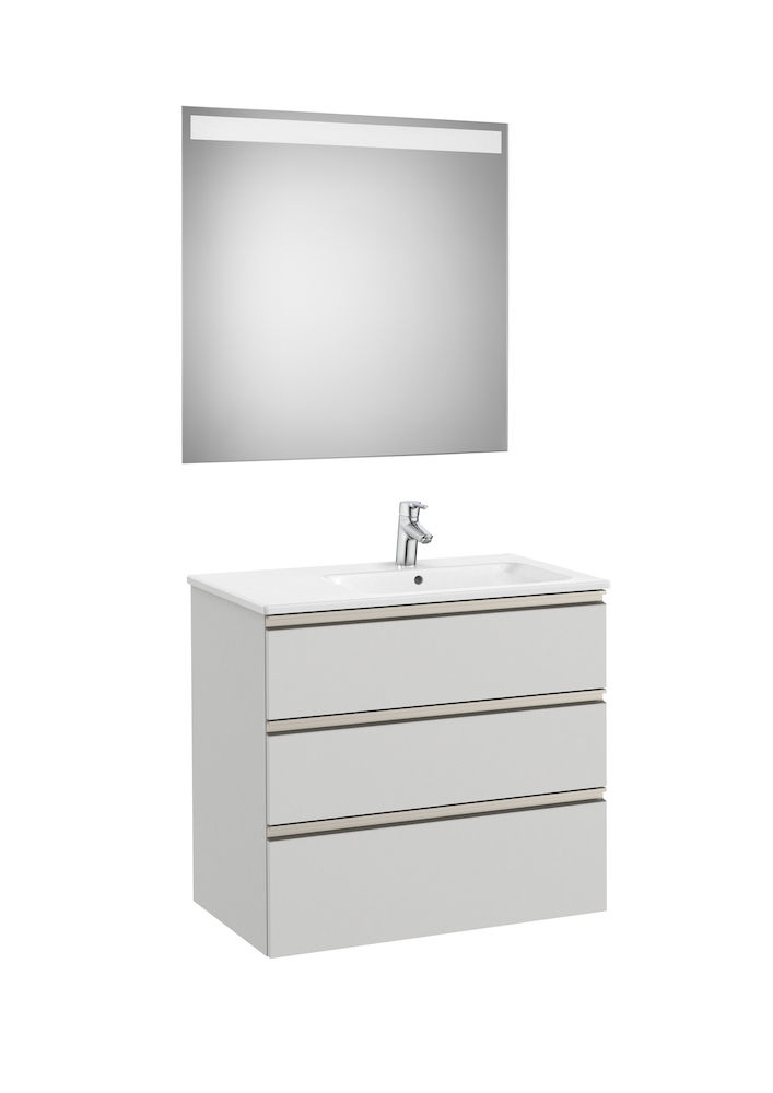 Pack (base unit with three drawers, right hand basin and LED mirror)-ARCTIC GREY