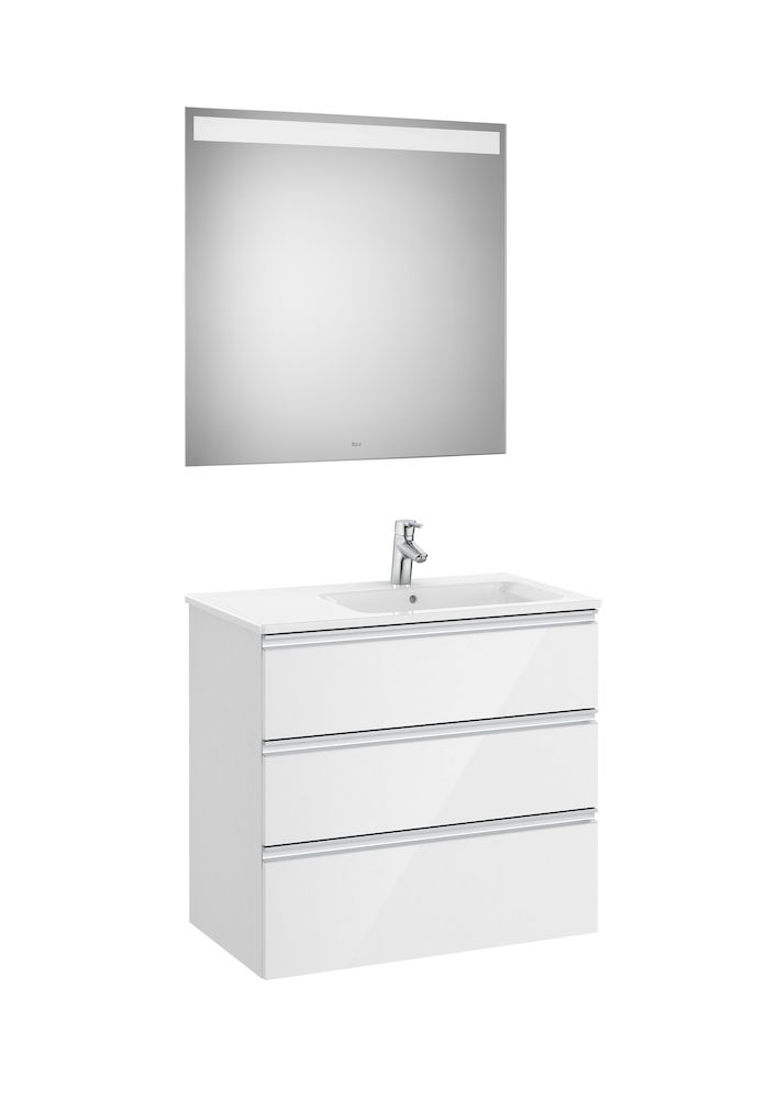 Pack (base unit with three drawers, right hand basin and LED mirror)-GLOSS WHITE