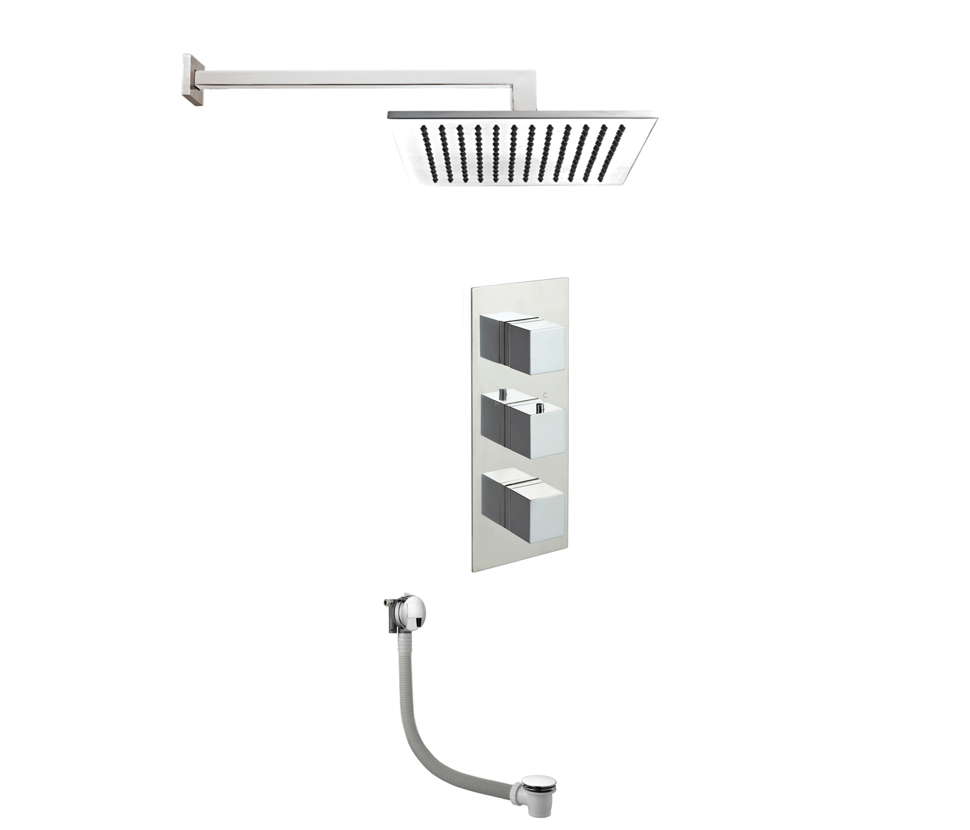 Square Thermostat with Extractable Hand Shower and Bath Filler
