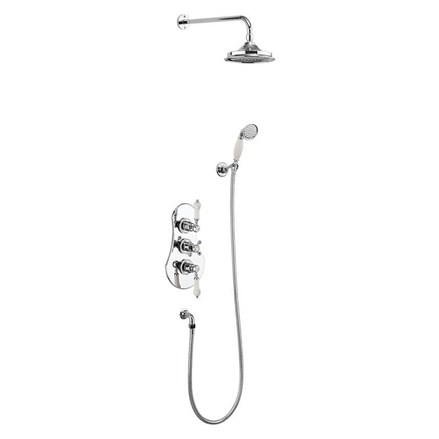 Severn Thermostatic Two Outlet Concealed Shower Valve , Fixed Shower Arm, Handset & Holder with Hose with Rose-Medici with 6 inch rose